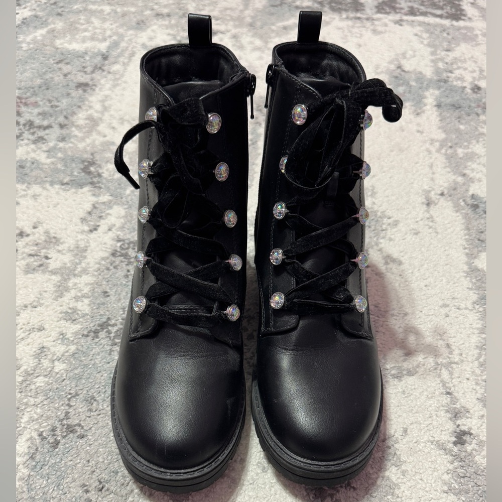 Art Class Black Combat Boots with Crystal Accents